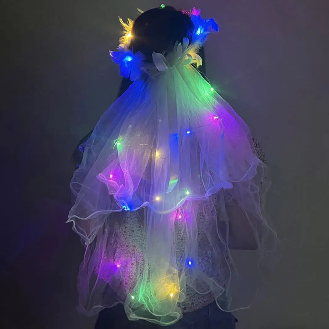 LED Glow Bridal Veil & Flower Crown – Bachelorette Party Gift Bridal Party Veil Babs B