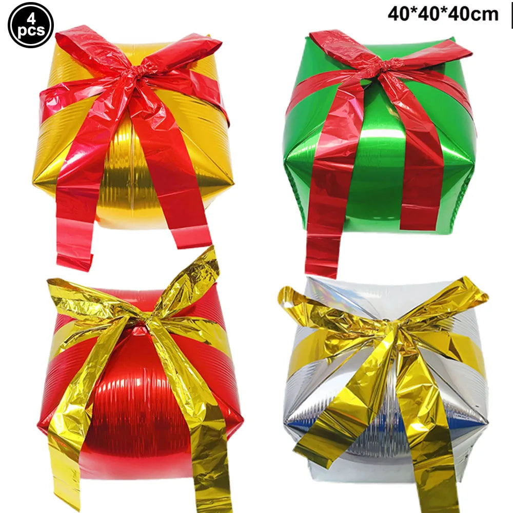 Christmas Gift Box Foil Balloons Red Green Gold Silver 2/4pcs Foil Party Balloons Babs DARK GRAY As pictures show