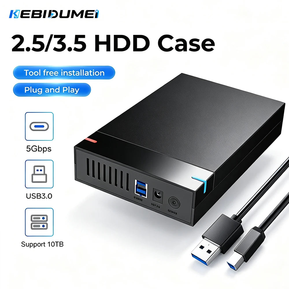 KEBIDUMEI 2.5/3.5" SATA USB 3.0 External HDD Enclosure, 10TB HDD Enclosure Babs