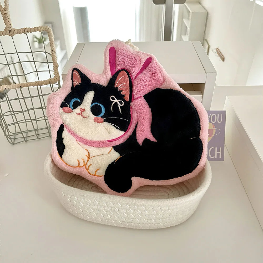 Cat Hand Towels – Microfiber Coral Fleece with Hanging Loop Microfiber Hand Towel Babs