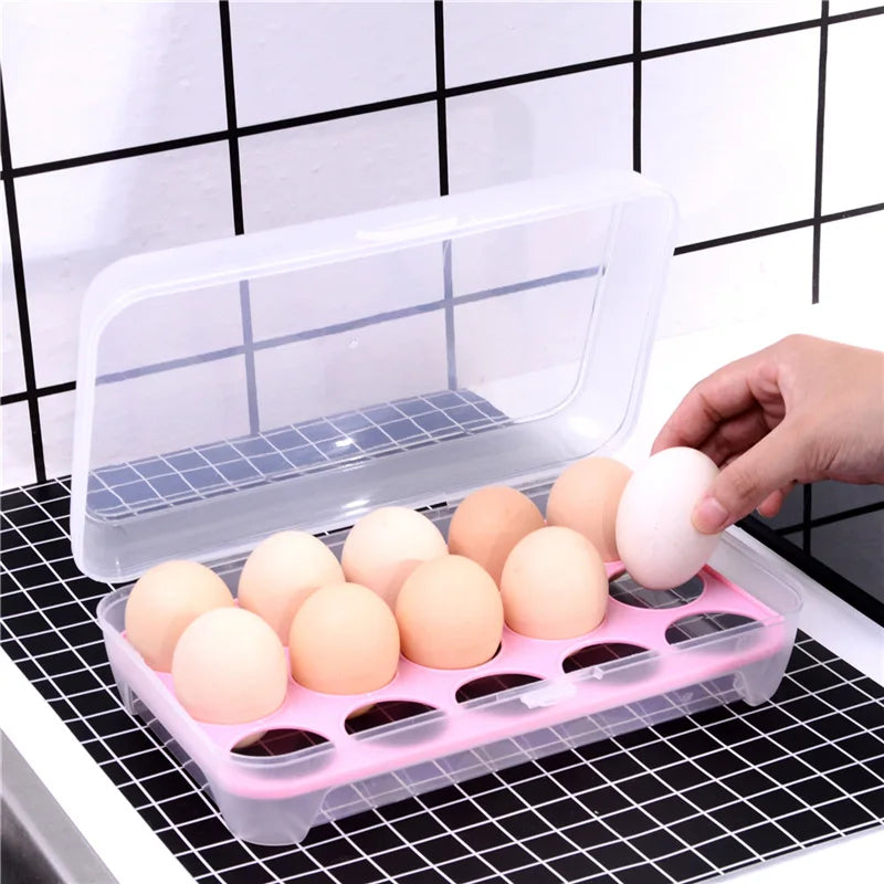 15-Grid Egg Storage Box with Lid – Fridge Egg Tray Egg Storage Box Babs Pink