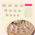 24pc White Almond Press-On Nails | Gold 3D Bow Gradient Press-On Nail Set Babs 24pcs