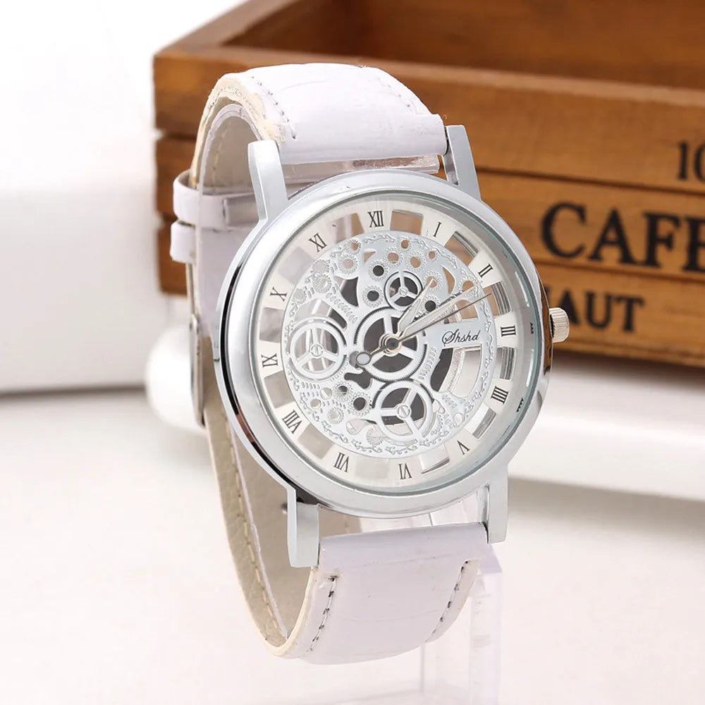 Men's Skeleton Quartz Watch | Leather Strap, Roman Numeral Dial Men's Quartz Watch Babs B
