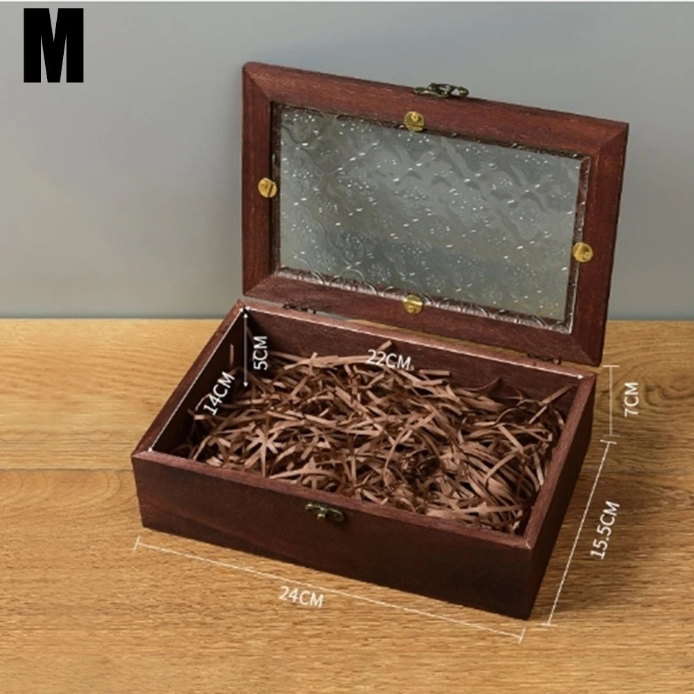 Nordic Retro Solid Wood Begonia Flower Glass Hinged Storage Box Decorative Storage Box Babs M S