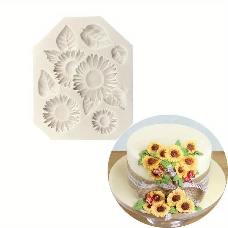 Sunflower Silicone Fondant Mold – Flower & Leaf Cake Decor Silicone Fondant Mold Babs 1pc