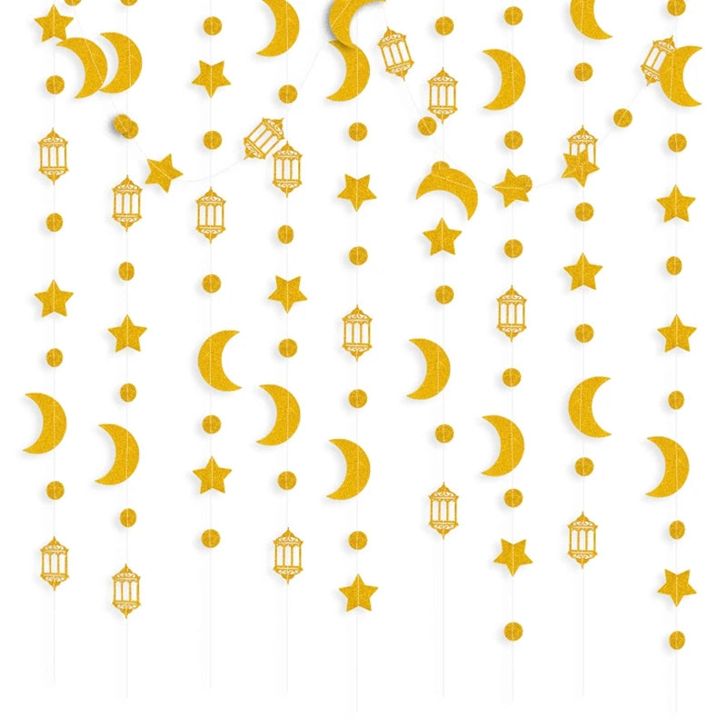 Star Moon Paper Banner Garland – Eid Mubarak Ramadan Decor Party Banner Garland Babs