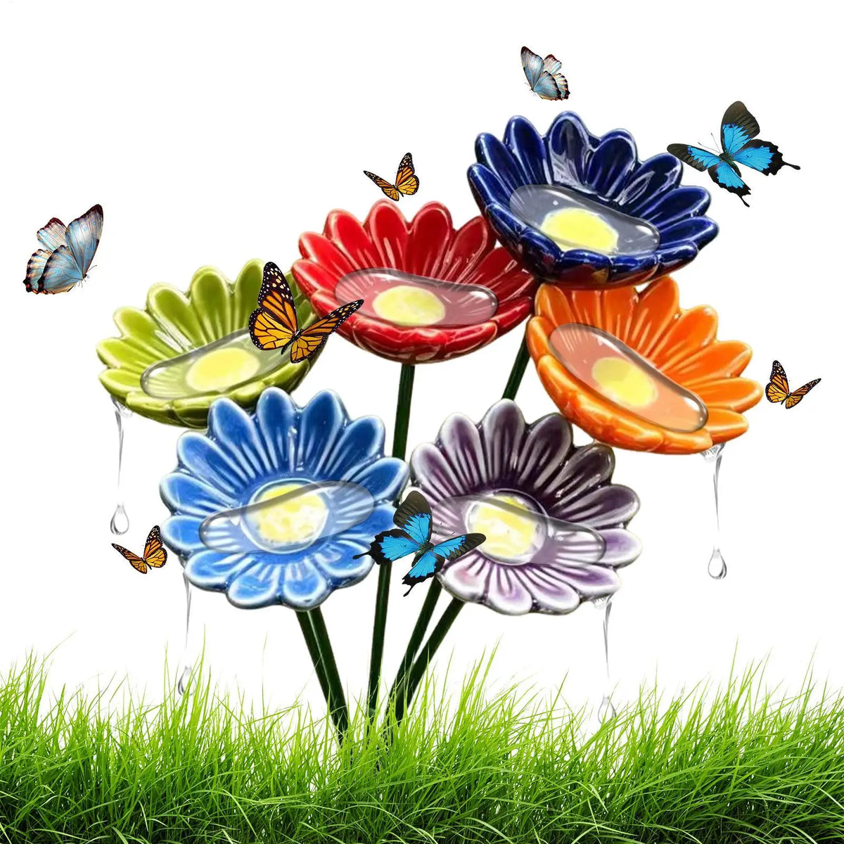 6pc Ceramic Bee Watering Station – Pollinator Garden Fountain Garden Pollinator Fountain Babs