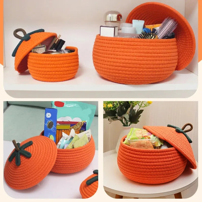Halloween Woven Pumpkin Basket with Lid | Candy & Gift Basket Halloween Storage Basket Babs