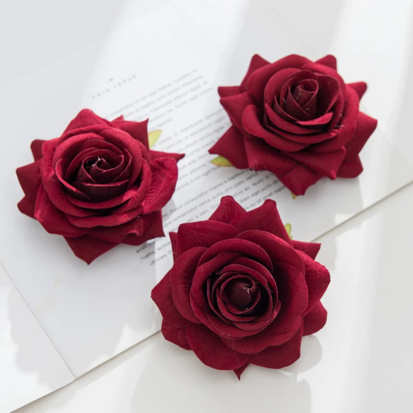 Silk Rose Heads Artificial Flowers – Wedding & Home Décor Artificial Silk Flowers Babs Burgundy 5pcs
