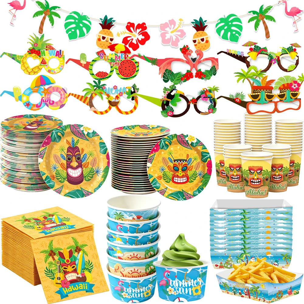 Hawaiian Party Supplies – Tableware, Banner & Photo Props Party Decoration Set Babs
