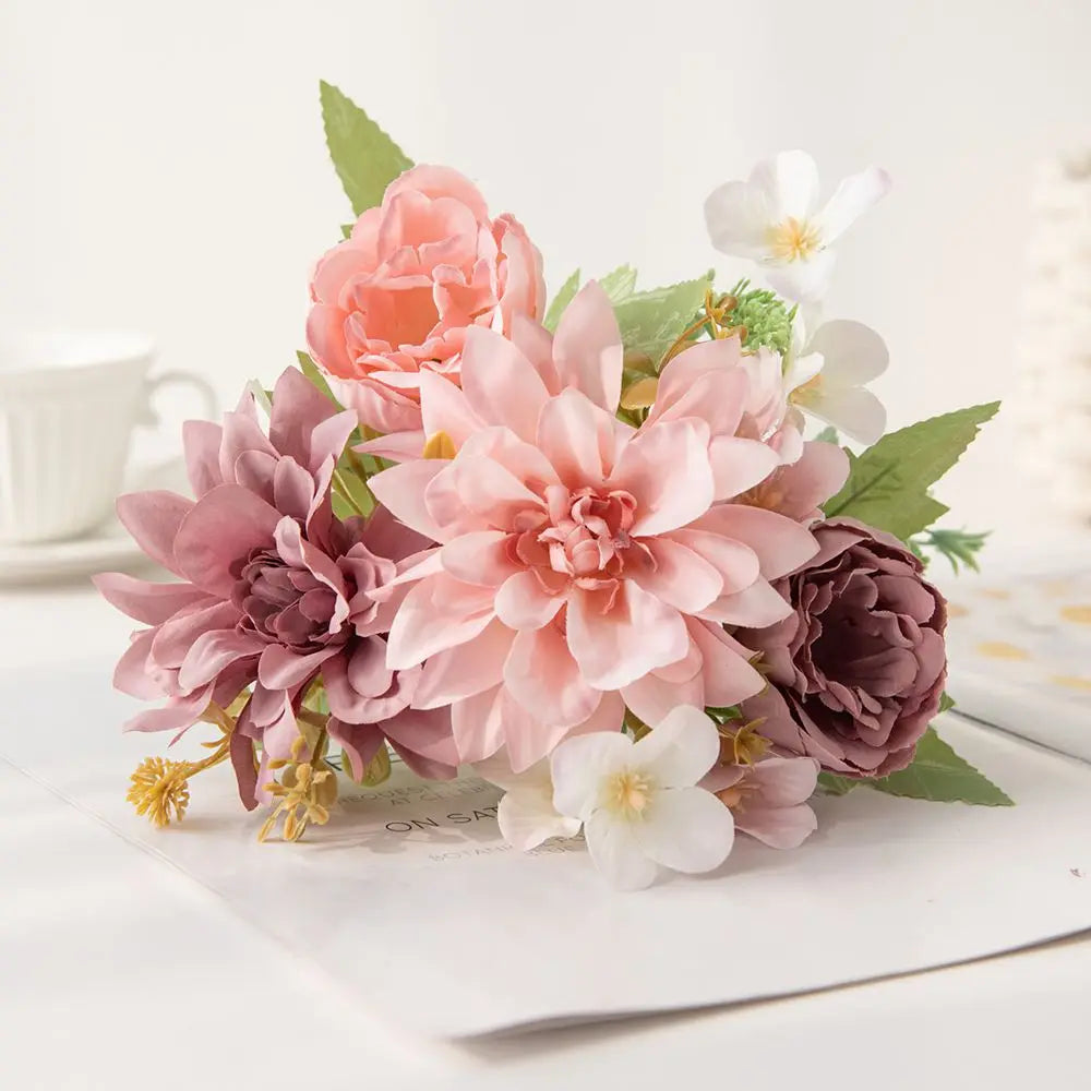 Artificial Silk Dahlia Peony Bouquet – Wedding & Home Décor Artificial Flower Bouquet Babs Color 1 1 PC