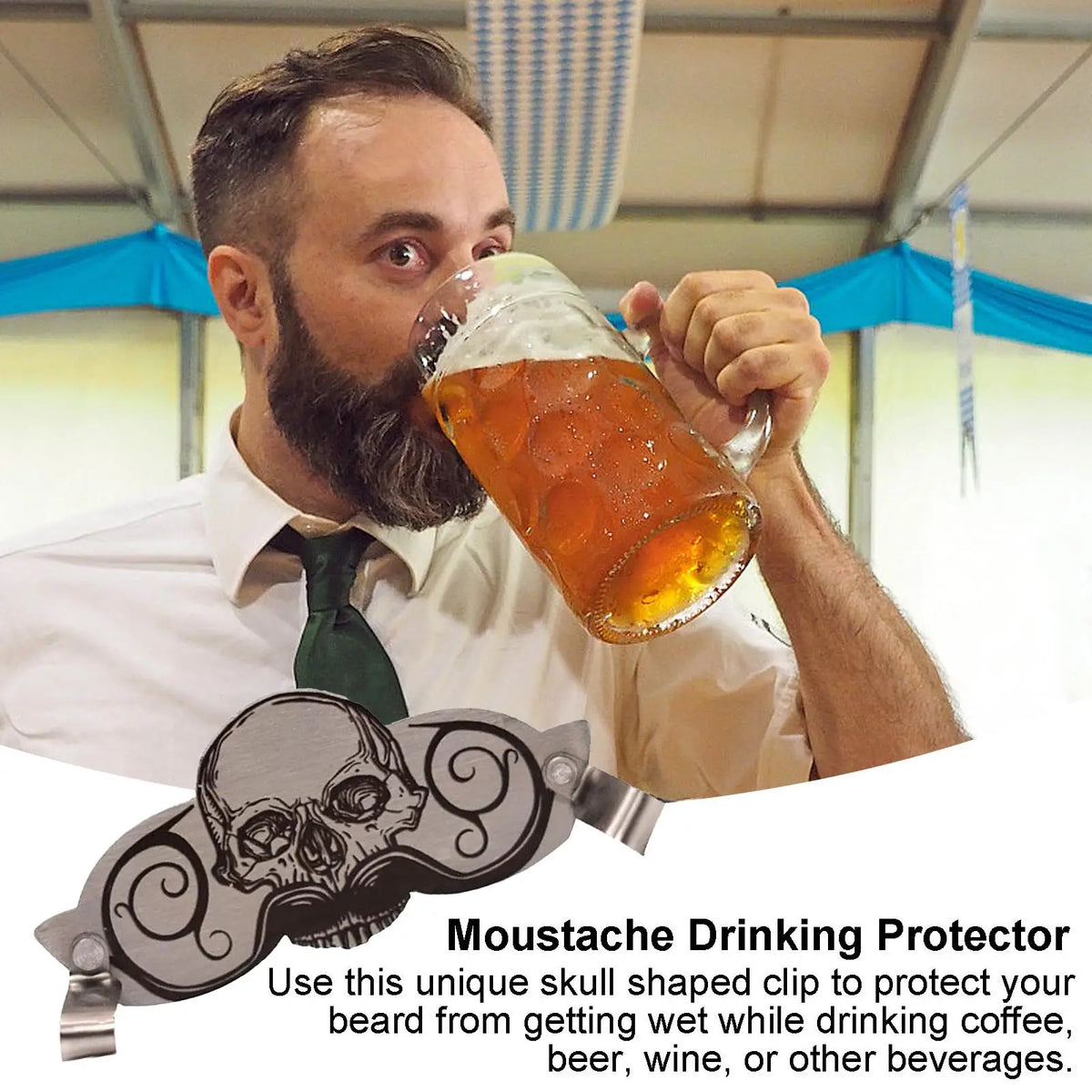 Mustache Guard for Drinking – Skull Design Stainless Steel Mustache Drinking Guard Babs
