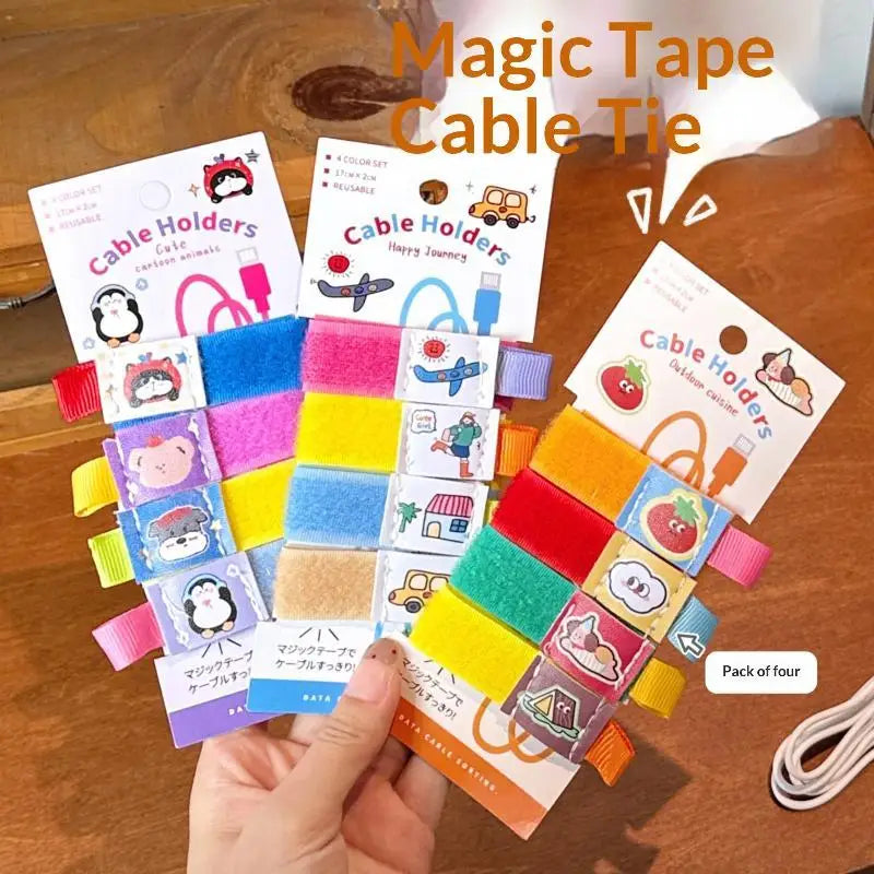 Cartoon Nylon Cable Organizer Wraps, 4-Pack | Hook & Loop Cable Organizer Wraps Babs