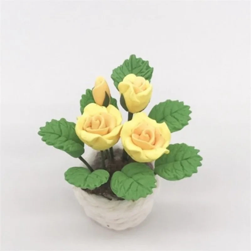 1:12 Dollhouse Miniature Potted Flower Fairy Garden Ornament Dollhouse Miniature Babs yellow