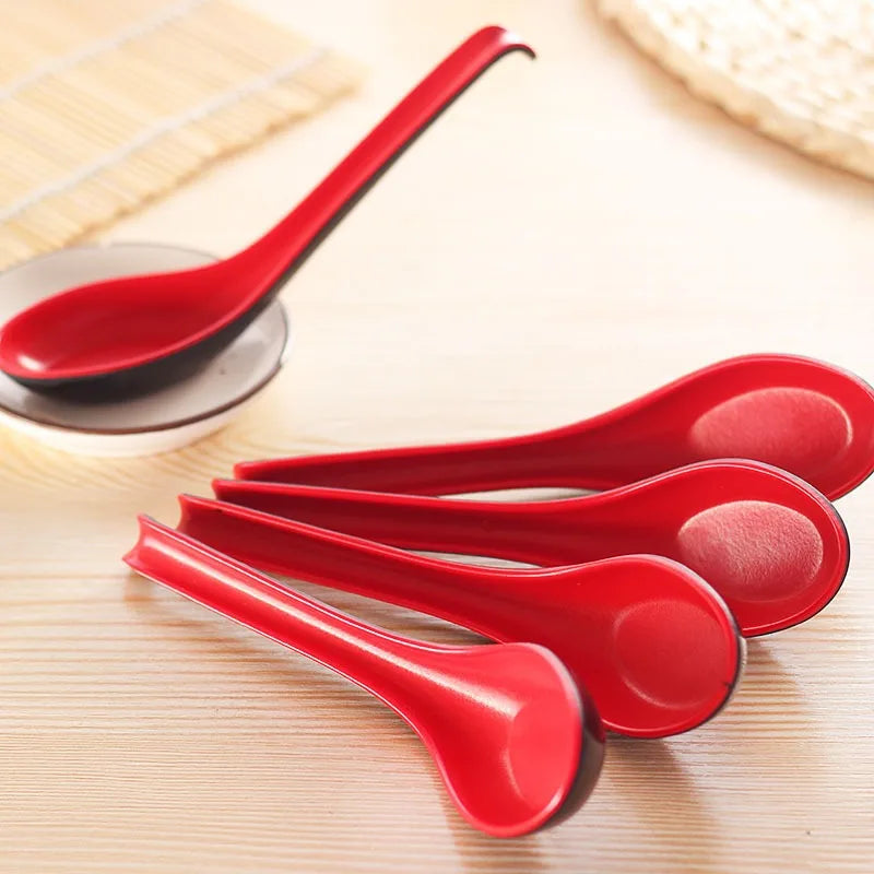 2pcs Japanese Melamine Ramen Soup Spoons – Black & Red Set Soup Spoon Set Babs