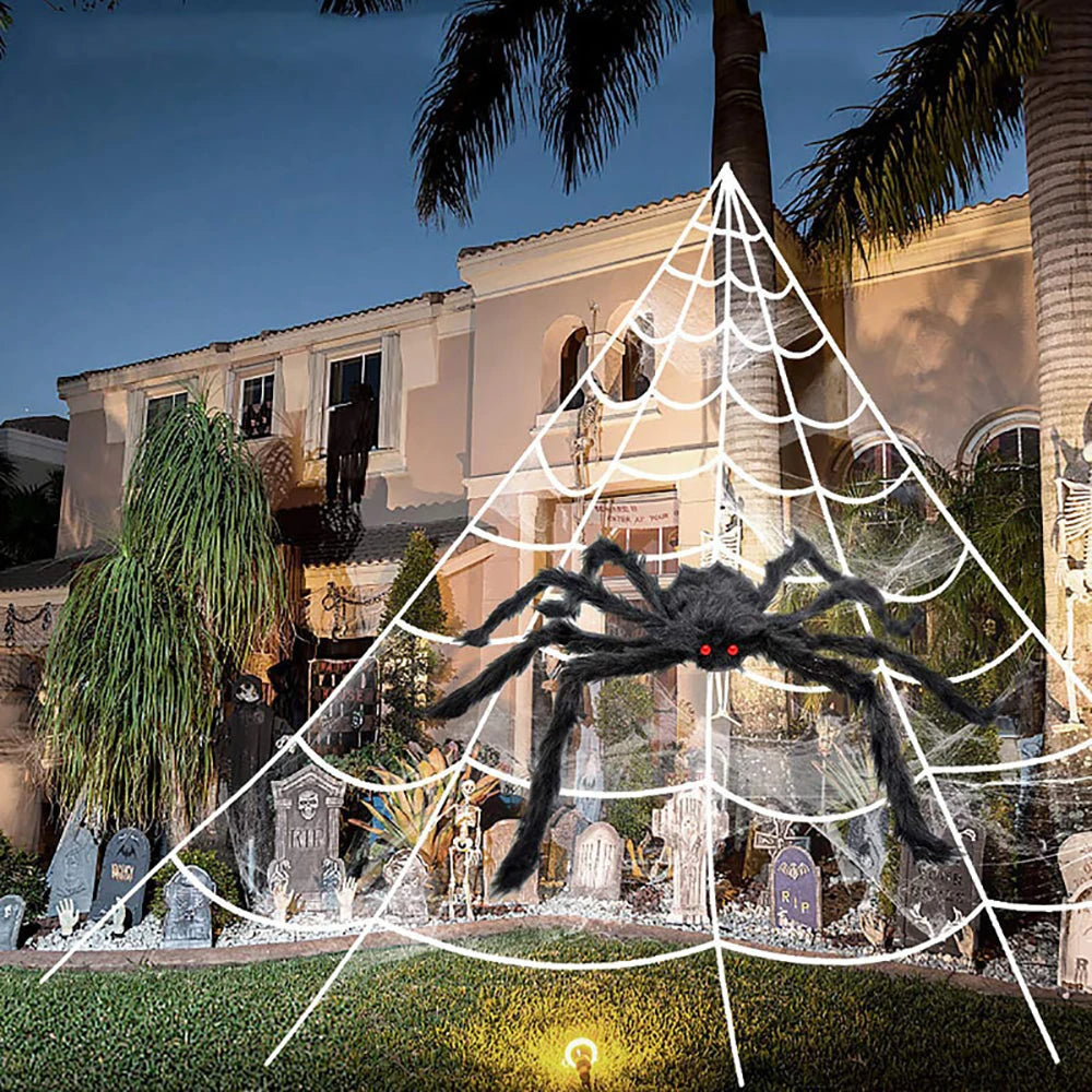 5M Large Halloween Triangle Spider Web Plush Yard Decoration Halloween Spider Web Babs