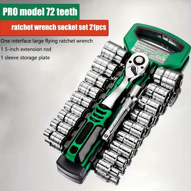 21-Pc 3/8" Drive 72-Tooth Ratchet Socket Set | Pro Tool Kit Ratchet Socket Set Babs