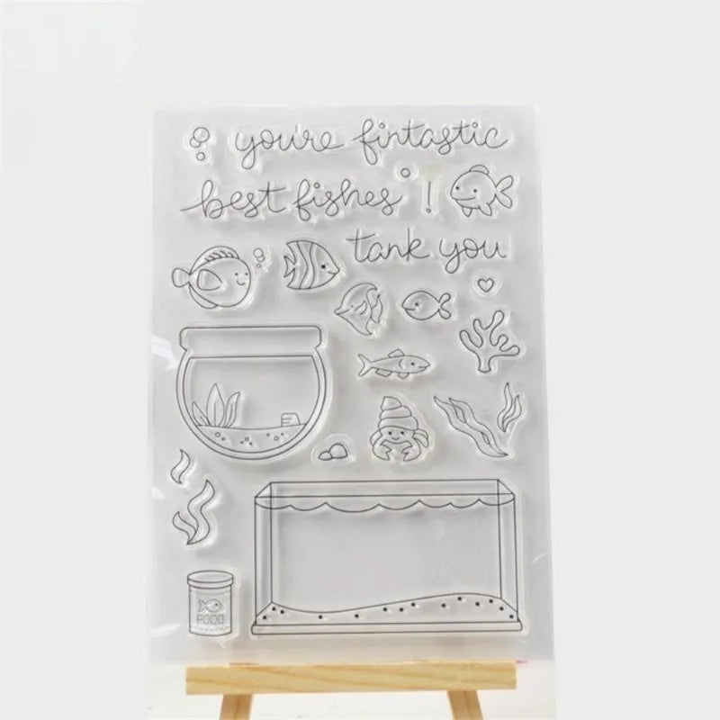 2Pcs Silicone Fish Tank Transparent Stamps for Scrapbooking Craft Stamp Set Babs 2Pcs