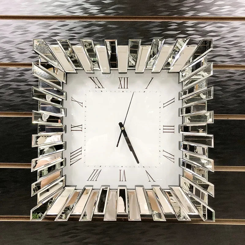 Luxury 3D Crystal Mirror Wall Clock – Diamond Silver Modern Decor Decorative Wall Clock Babs Silver 50CM