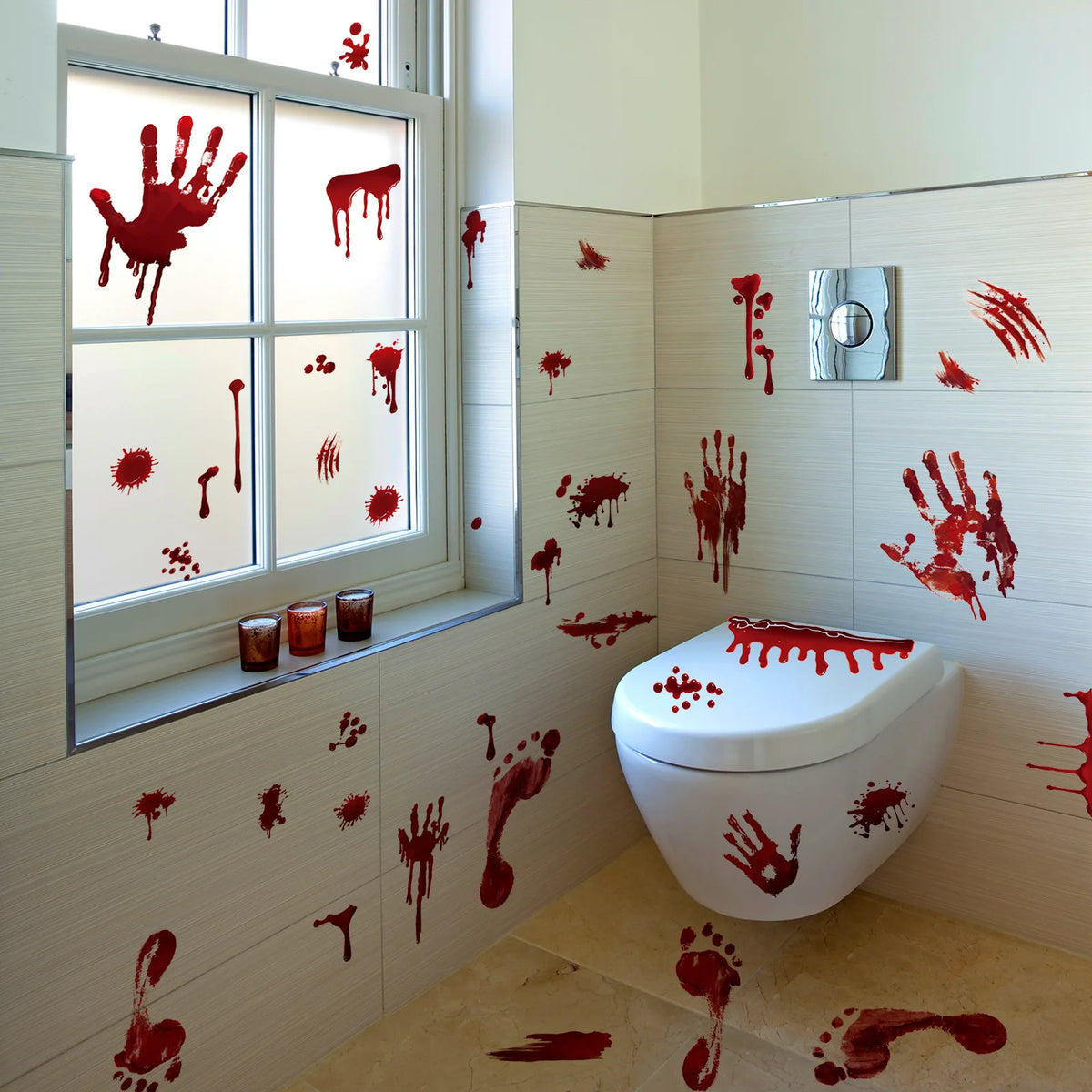 4pcs Halloween Blood Handprint & Footprint Stickers | Floor Decals Halloween Decor Stickers Babs