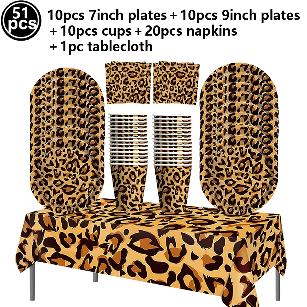 Leopard Print Party Supplies – Banner, Plates, Cups & Napkins Party Tableware Set Babs MULTI