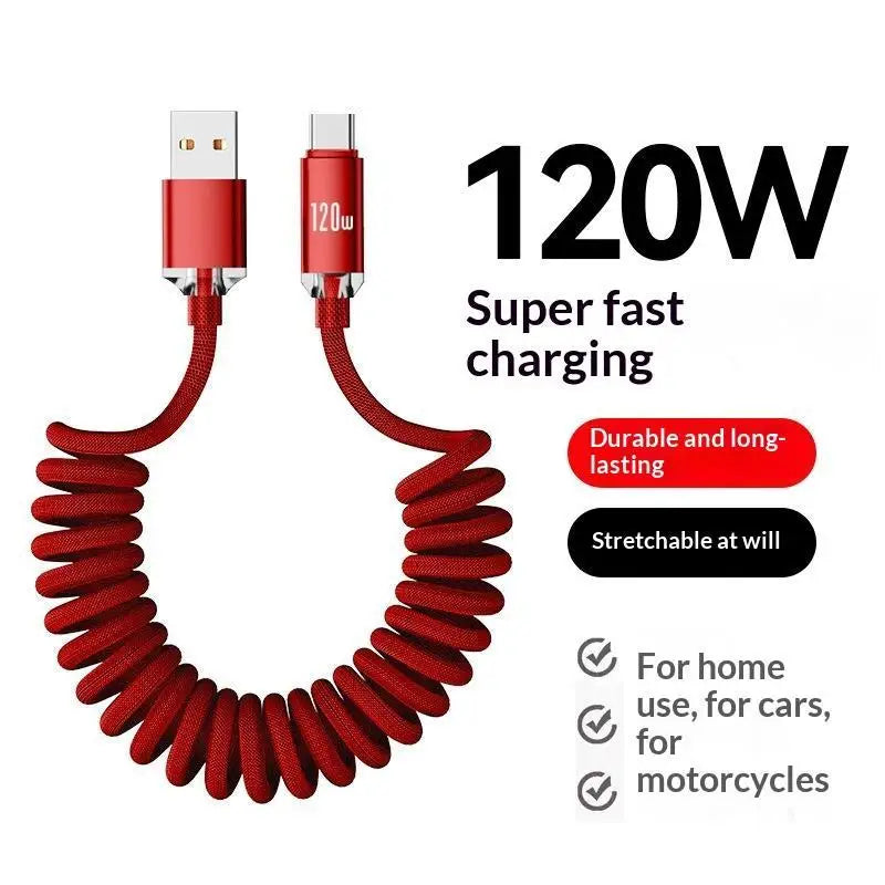HUXUAN 120W USB-C Retractable Fast Charging Cable – 6A Coiled USB-C Charging Cable Babs