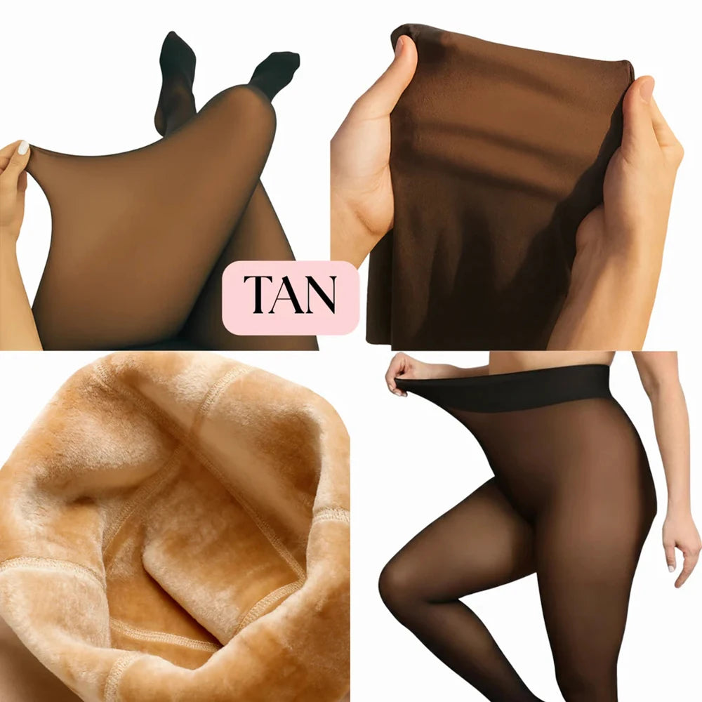 Fleece Lined Tights One Seam Thermal Pantyhose Women Fleece Lined Tights Babs Tan 1XL