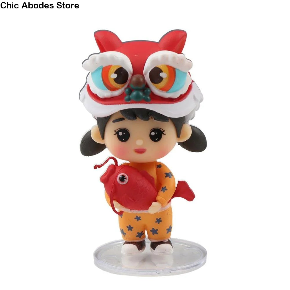 Chinese New Year Lion Dance Doll Ornament & Cake Topper Festive Figurine Ornament Babs