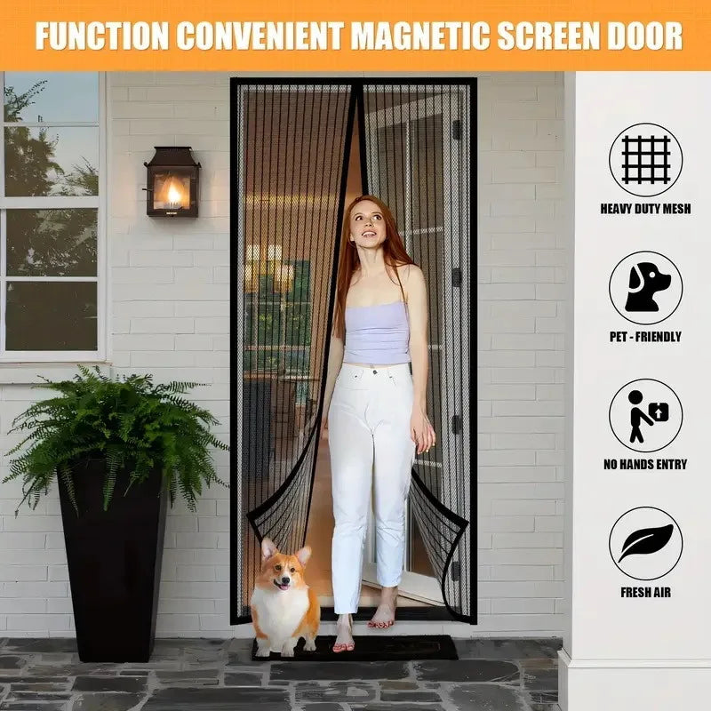 Magnetic Screen Door Curtain – Auto-Close Mosquito Net, No Drill Screen Door Curtain Babs