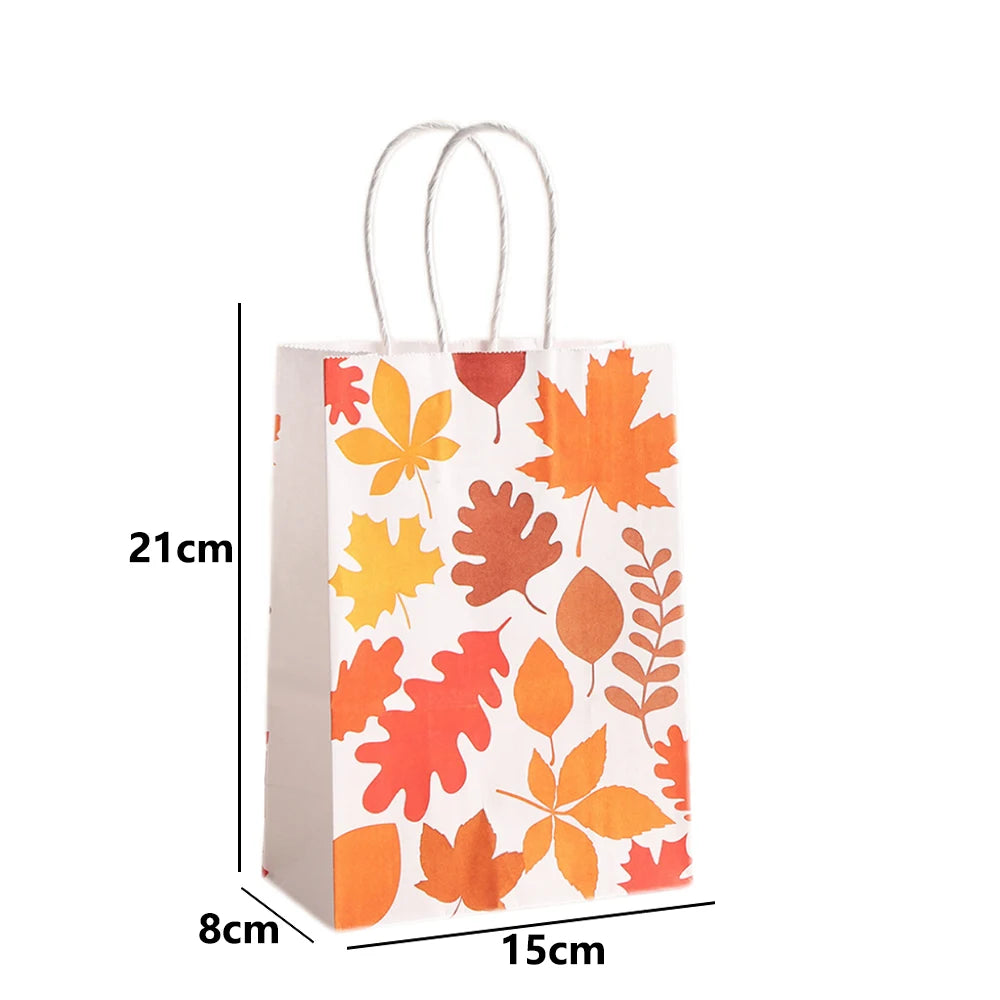 Thanksgiving Kraft Gift Bags | Maple Leaf, Pumpkin & Turkey Print Kraft Paper Gift Bags Babs A-4 15x8x21cm 40pcs