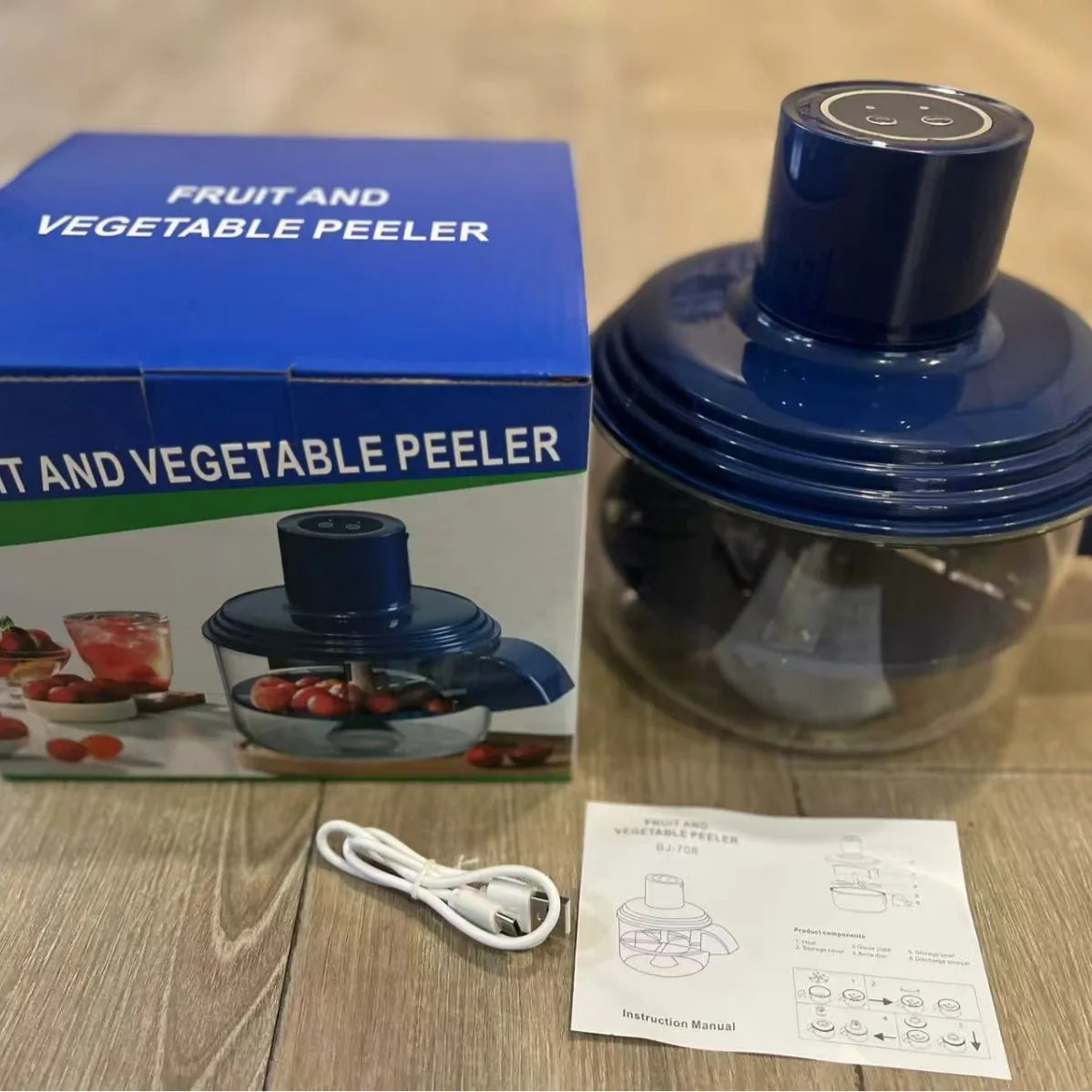Electric Automatic Fruit & Garlic Peeler – USB Rechargeable Electric Fruit Peeler Babs Blue