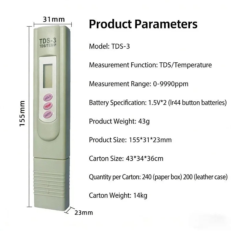 2-Pack TDS Water Quality Test Pen | 0–9990 ppm Precision Meter Water Quality Tester Babs