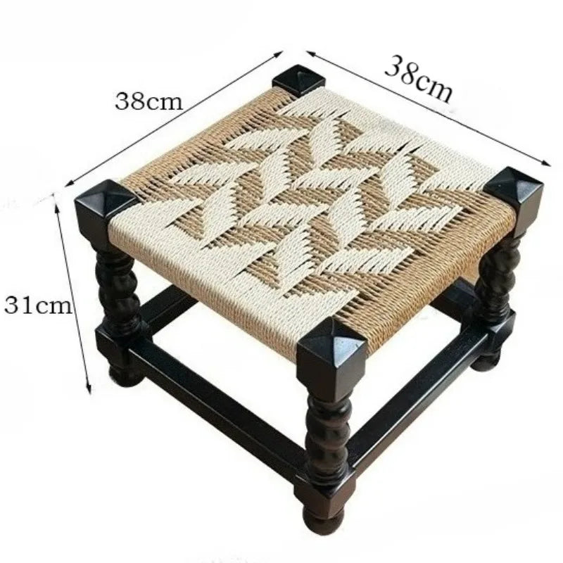 Woven Beech Wood Stool – Retro Accent Seat for Living Room Woven Accent Stool Babs Style C