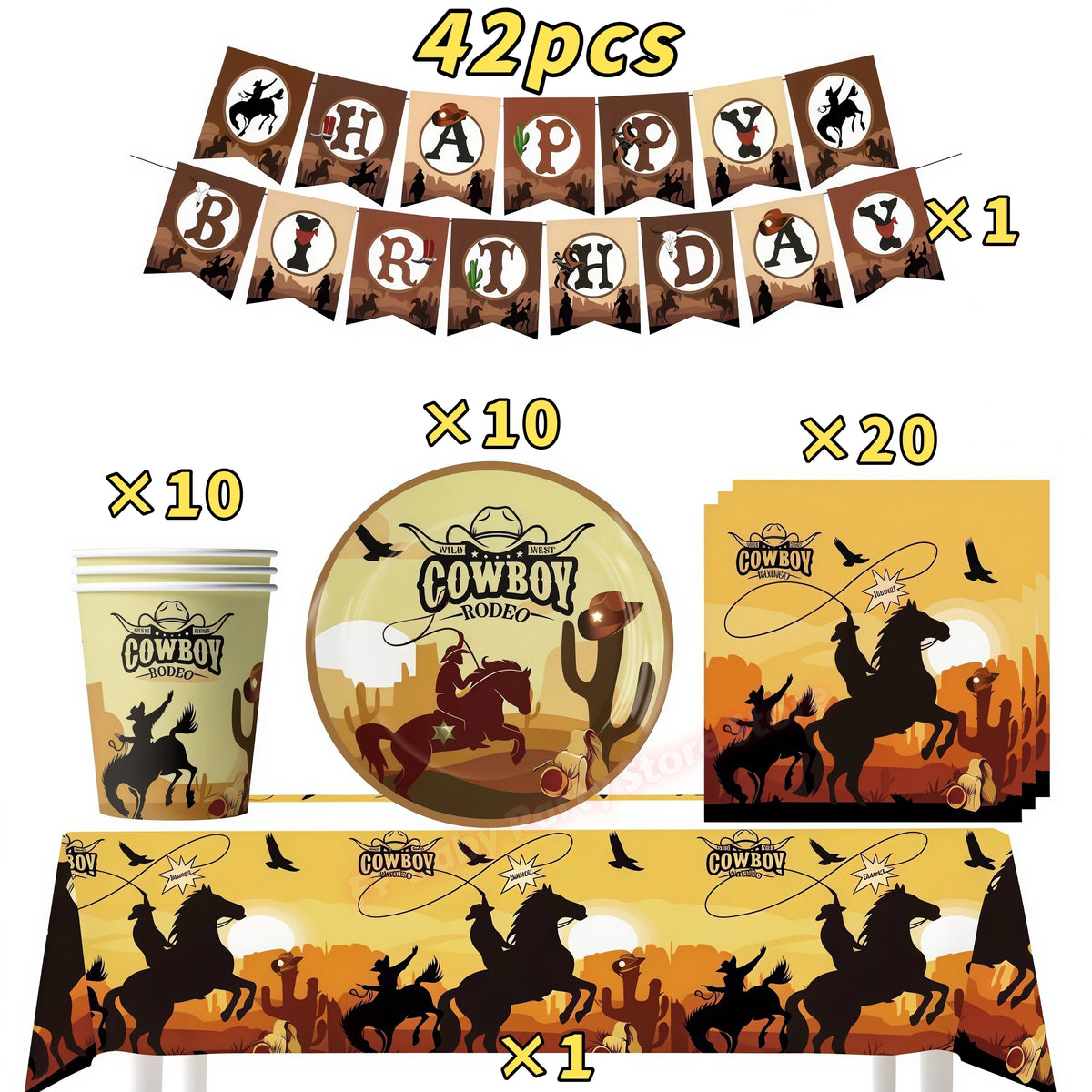 Wild West Cowboy Party Decoration Set – Balloons, Plates & Cups Party Decoration Set Babs 42pcs others