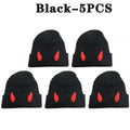 Devil Horn Knit Beanie Hat – Funny Costume Cap for Teens & Adults Novelty Knit Beanie Babs Black-5PCS