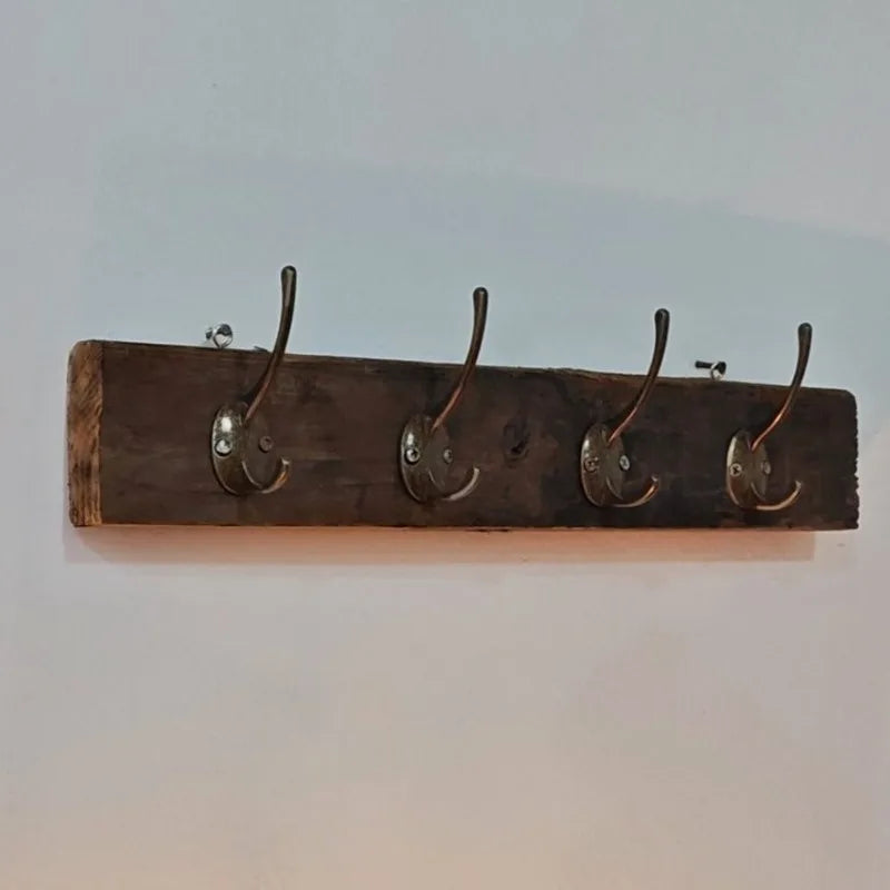 Wooden Wall Mounted Coat Rack – 4-Hook Vintage Pine Hanger Wall Mounted Coat Rack Babs