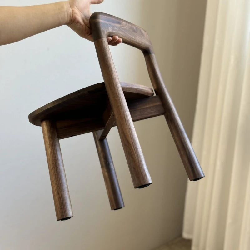 Nordic Walnut Wood Stool with Backrest – Modern Minimalist Chair Wooden Accent Stool Babs