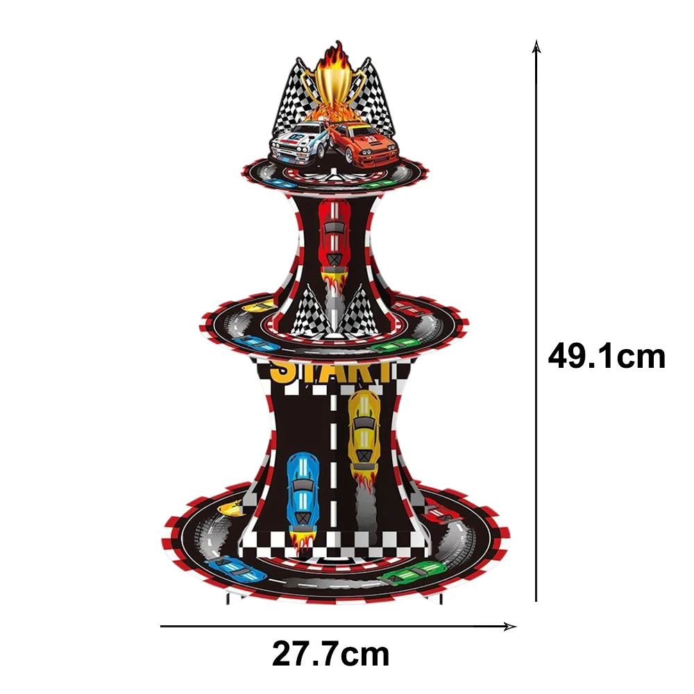 Race Car Birthday 3-Tier Cupcake Stand, Toppers & Wrappers Set Party Cupcake Stand Set Babs 3 Tier cake stand