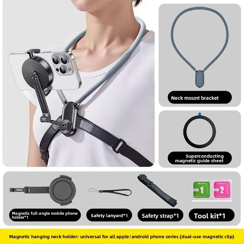 Magnetic Neck Phone Holder POV Mount – Anti-Shake Sports Camera Camera Neck Mount Babs B