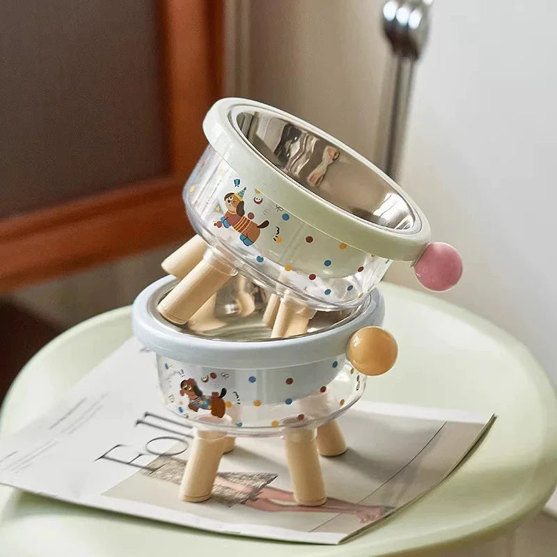 Stainless Steel High-Leg Pet Bowl for Cats & Dogs | Cartoon Elevated Pet Bowl Babs