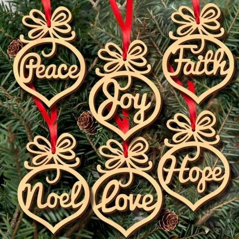 6pcs Wood Hollow Letter Christmas Tree Hanging Ornaments Christmas Tree Ornaments Babs