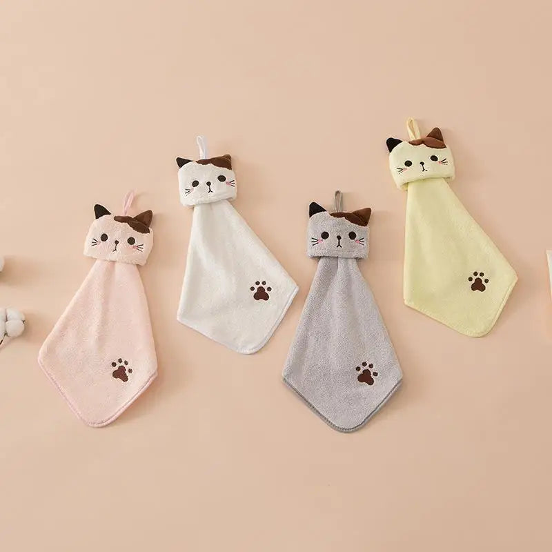 Cute Cat Coral Fleece Hand Towels – Absorbent Dishcloths Kitchen Hand Towel Babs