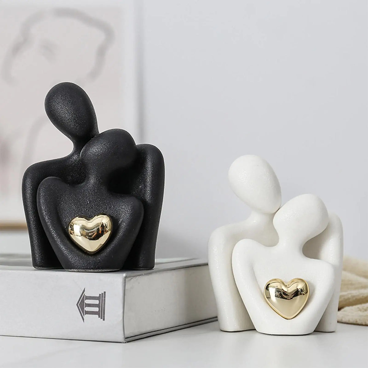 Ceramic Couple Hugging Figurine – Modern Abstract Love Sculpture Decorative Figurine Babs