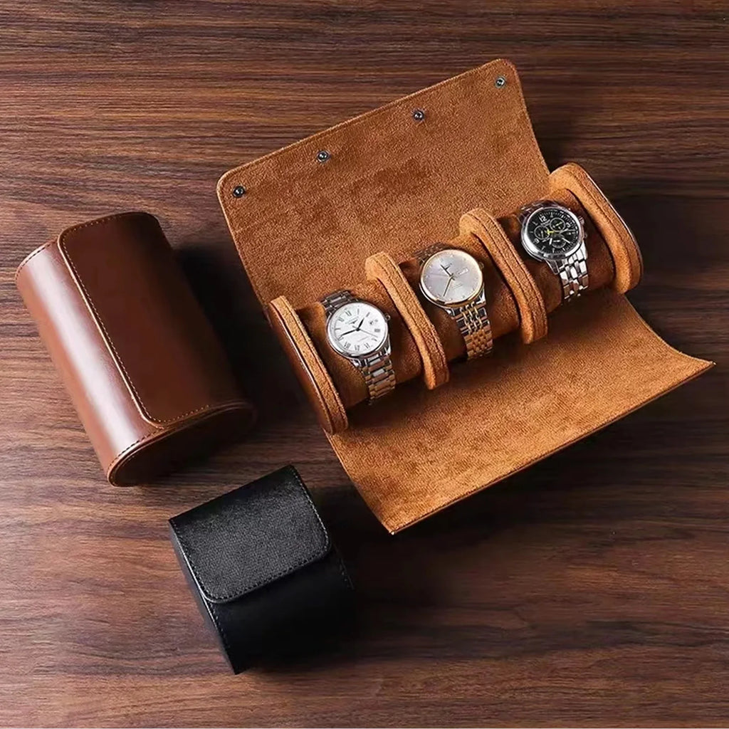 3-Slot Watch Roll Travel Case | PU Leather Watch Organizer Watch Travel Case Babs