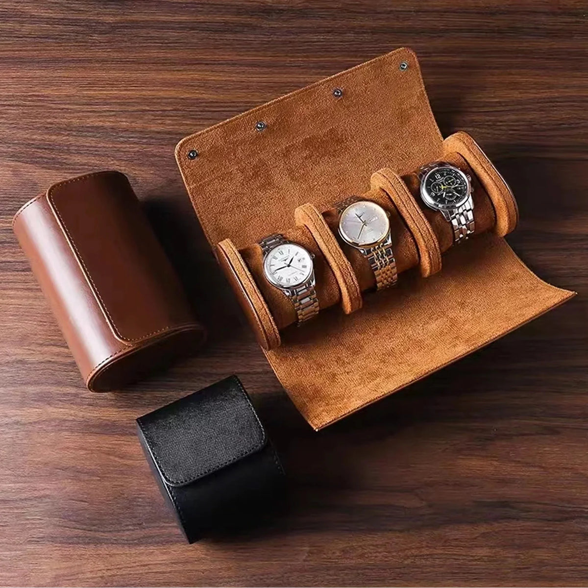 3-Slot Watch Roll Travel Case | PU Leather Watch Organizer Watch Travel Case Babs