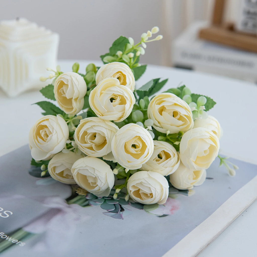 Artificial Silk Rose Bouquet – Wedding & Home Décor, 30cm Artificial Flower Bouquet Babs WHITE 3 pcs