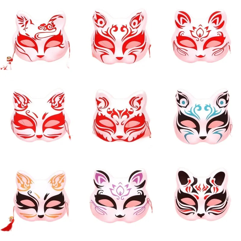 Anime Fox Cat Half Face Mask with Bell Tassels | Halloween Costume Face Mask Babs mix colors