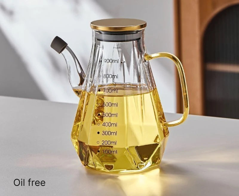 Diamond Glass Oil Bottle with Scale & Lid | 500–900ml Glass Condiment Bottle Babs 900ml