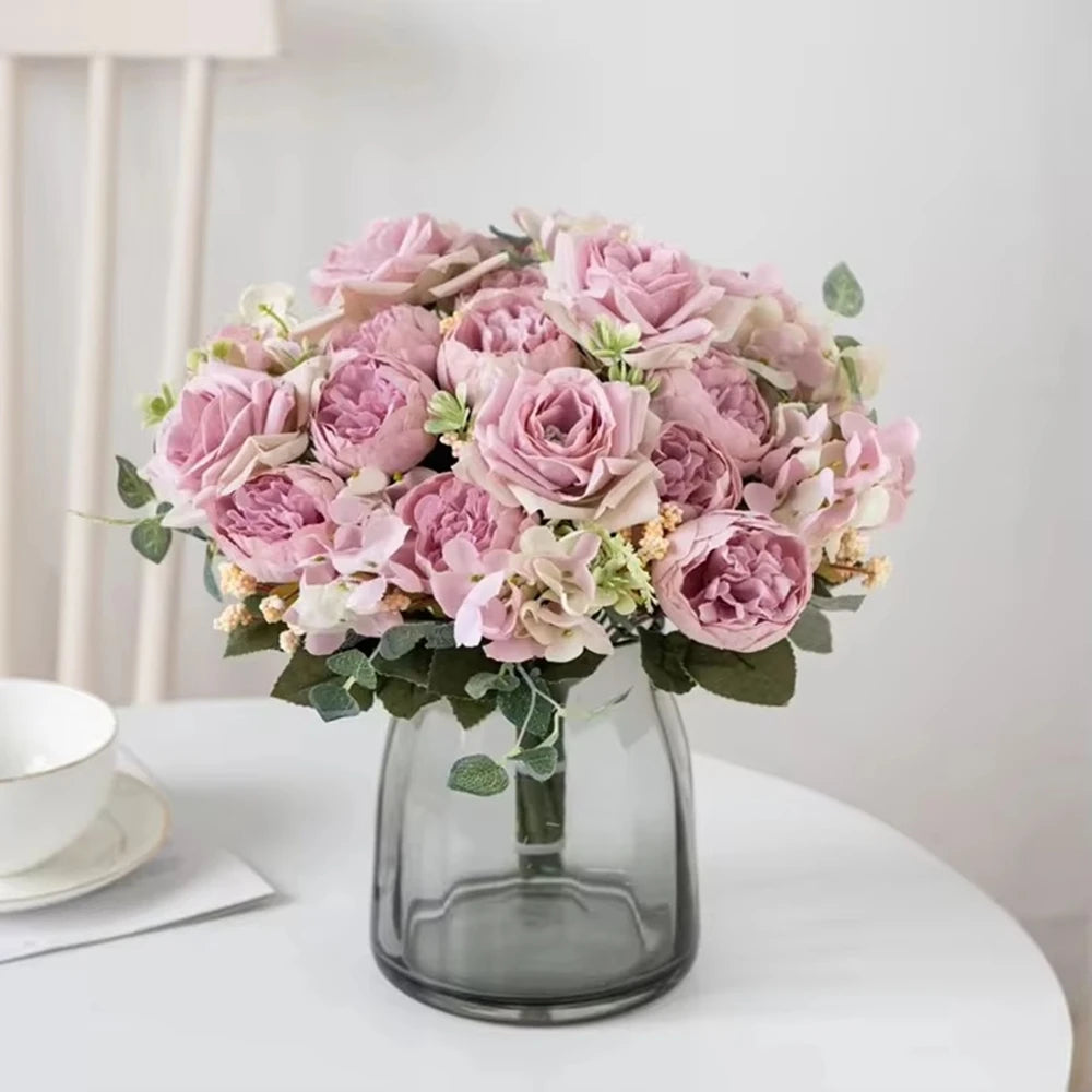 Silk Artificial Flowers Bouquet – Roses, Hydrangea & Peony Artificial Flower Bouquet Babs