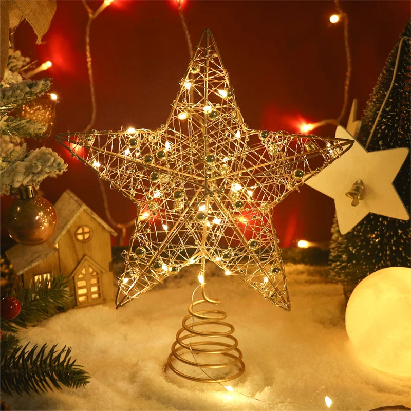 Christmas Tree Star Topper with Pearl LED Lights – Gold & Silver Christmas Tree Topper Babs